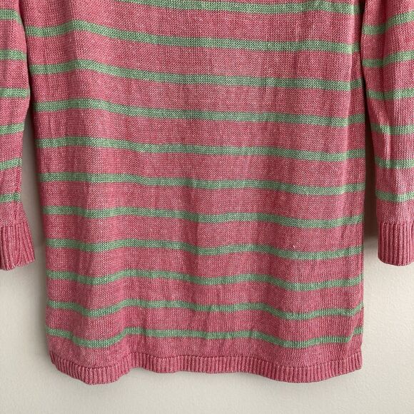Talbots 100% Linen Sweater Womens Large Pink Striped Lightweight 3/4 Sleeve - Picture 5 of 9